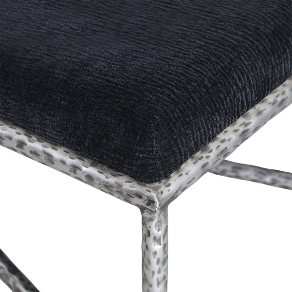 Meridian Furniture Valley Chenille Upholstered Bench with Iron Frame for Bedroom or Entryway 22065Black