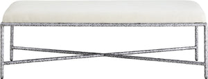 Meridian Furniture Valley Chenille Upholstered Bench with Brushed Silver Iron Frame for Bedroom Entryway 22065Cream