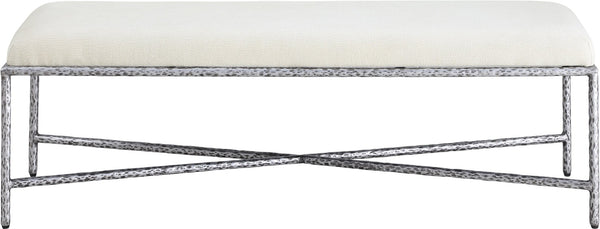 Meridian Furniture Valley Chenille Upholstered Bench with Brushed Silver Iron Frame for Bedroom Entryway 22065Cream