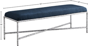 Meridian Furniture Valley Chenille Upholstered Bench with Forged Iron Frame for Bedroom or Entryway 22065Navy
