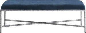 Meridian Furniture Valley Chenille Upholstered Bench with Forged Iron Frame for Bedroom or Entryway 22065Navy