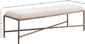 Meridian Furniture Valley Chenille Upholstered Bench with Forged Iron Base for Bedroom or Entryway 22066Beige