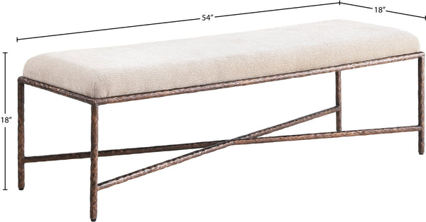 Meridian Furniture Valley Chenille Upholstered Bench with Forged Iron Base for Bedroom or Entryway 22066Beige