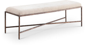 Meridian Furniture Valley Chenille Upholstered Bench with Forged Iron Base for Bedroom or Entryway 22066Beige