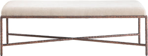 Meridian Furniture Valley Chenille Upholstered Bench with Forged Iron Base for Bedroom or Entryway 22066Beige