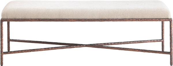 Meridian Furniture Valley Chenille Upholstered Bench with Forged Iron Base for Bedroom or Entryway 22066Beige