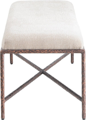 Meridian Furniture Valley Chenille Upholstered Bench with Forged Iron Base for Bedroom or Entryway 22066Beige