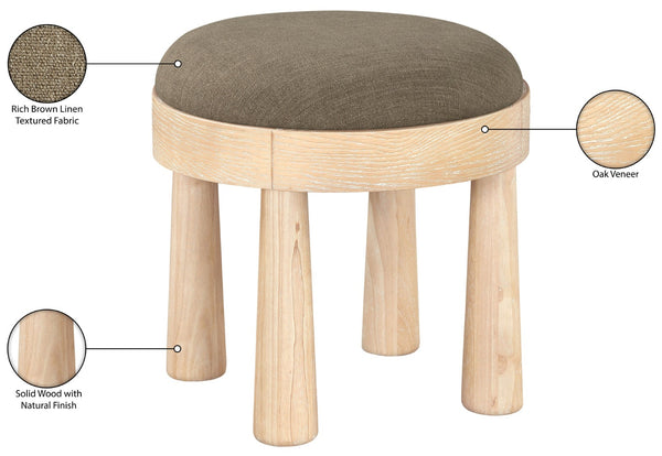 Meridian Furniture Larea Art Deco Cube Ottoman Linen Upholstered Wood Base Living Room Accent Footrest Brown Style A 22067Brown