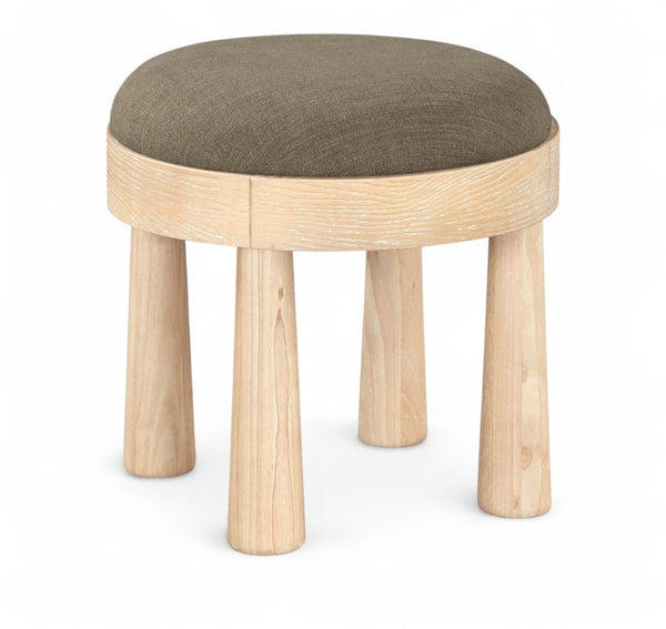 Meridian Furniture Larea Art Deco Cube Ottoman Linen Upholstered Wood Base Living Room Accent Footrest Brown Style A 22067Brown