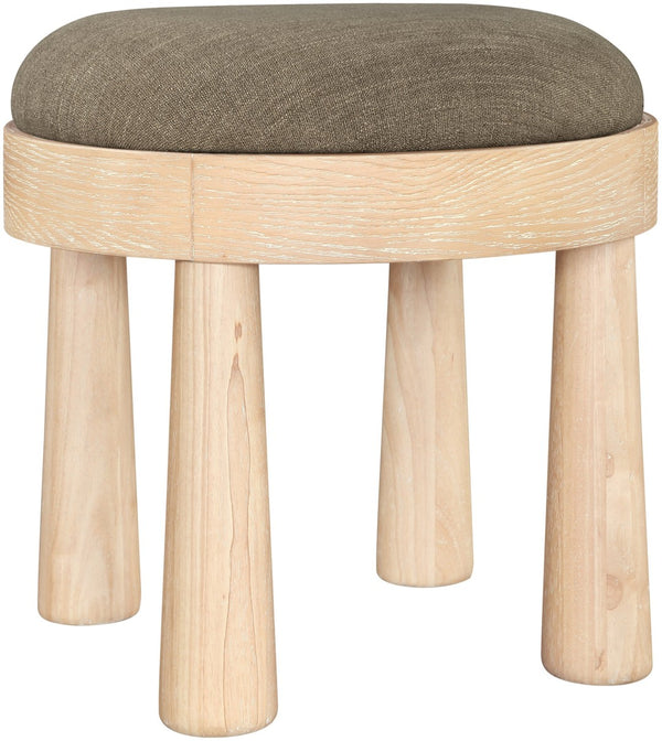 Meridian Furniture Larea Art Deco Cube Ottoman Linen Upholstered Wood Base Living Room Accent Footrest Brown Style A 22067Brown