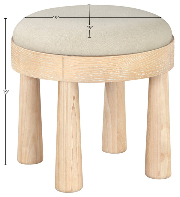 Meridian Furniture Larea Art Deco Cube Ottoman Linen Upholstered Wood Base Living Room Accent Footrest Cream Style A 22067Cream