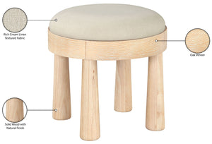 Meridian Furniture Larea Art Deco Cube Ottoman Linen Upholstered Wood Base Living Room Accent Footrest Cream Style A 22067Cream