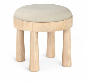 Meridian Furniture Larea Art Deco Cube Ottoman Linen Upholstered Wood Base Living Room Accent Footrest Cream Style A 22067Cream