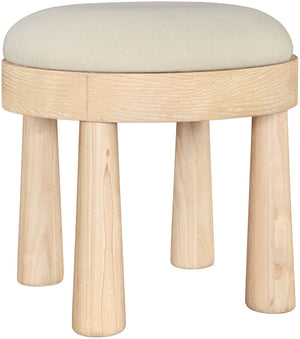 Meridian Furniture Larea Art Deco Cube Ottoman Linen Upholstered Wood Base Living Room Accent Footrest Cream Style A 22067Cream
