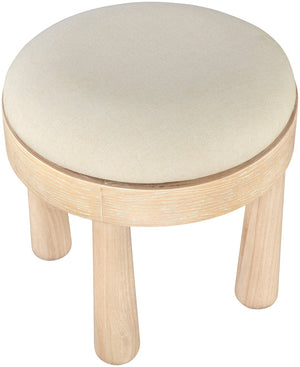 Meridian Furniture Larea Art Deco Cube Ottoman Linen Upholstered Wood Base Living Room Accent Footrest Cream Style A 22067Cream