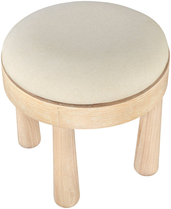 Meridian Furniture Larea Art Deco Cube Ottoman Linen Upholstered Wood Base Living Room Accent Footrest Cream Style A 22067Cream