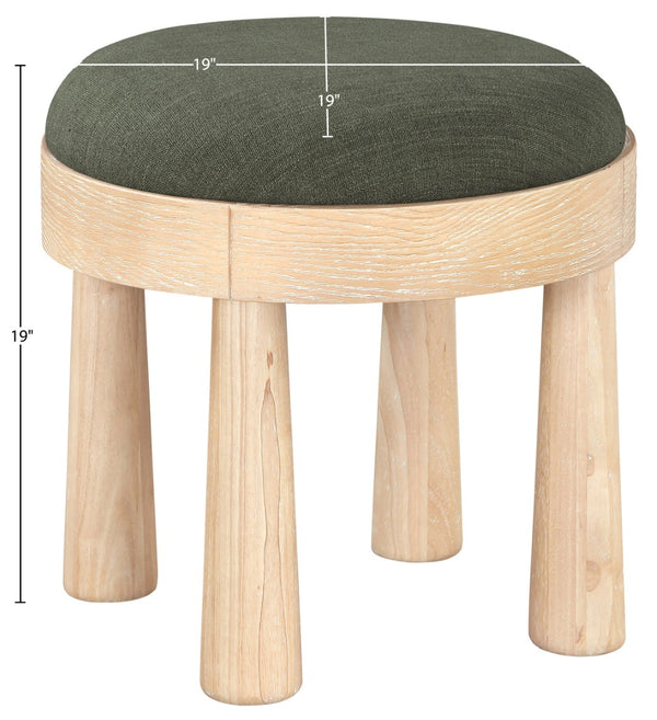 Meridian Furniture Larea Art Deco Cube Ottoman Linen Upholstered Wood Base Living Room Accent Footrest Olive Style A 22067Olive