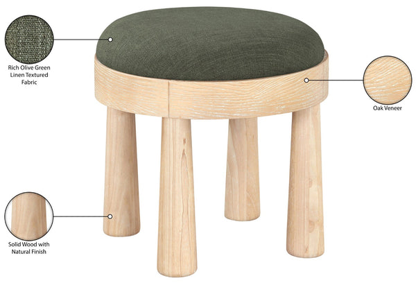 Meridian Furniture Larea Art Deco Cube Ottoman Linen Upholstered Wood Base Living Room Accent Footrest Olive Style A 22067Olive