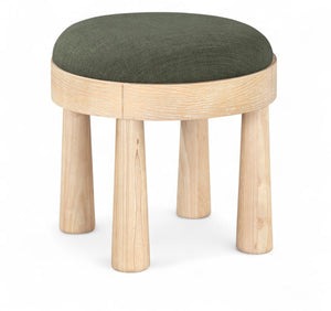Meridian Furniture Larea Art Deco Cube Ottoman Linen Upholstered Wood Base Living Room Accent Footrest Olive Style A 22067Olive