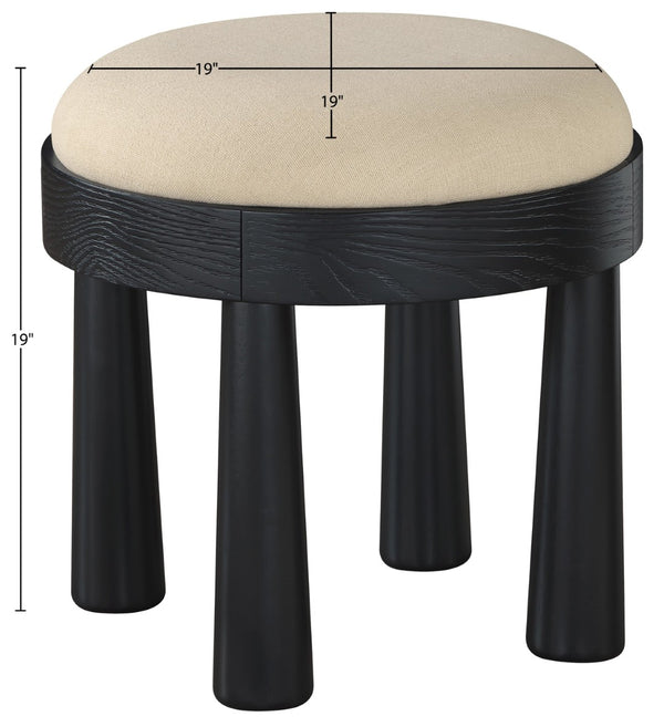 Meridian Furniture Larea Art Deco Cube Ottoman Linen Upholstered Wood Base Living Room Accent Footrest Beige Style B 22068Beige