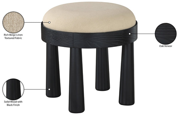 Meridian Furniture Larea Art Deco Cube Ottoman Linen Upholstered Wood Base Living Room Accent Footrest Beige Style B 22068Beige