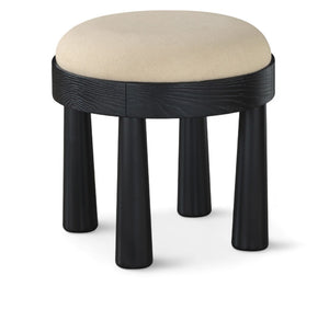 Meridian Furniture Larea Art Deco Cube Ottoman Linen Upholstered Wood Base Living Room Accent Footrest Beige Style B 22068Beige
