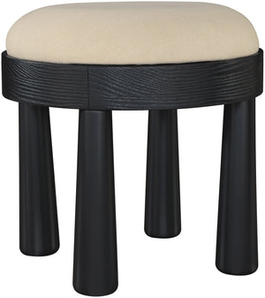 Meridian Furniture Larea Art Deco Cube Ottoman Linen Upholstered Wood Base Living Room Accent Footrest Beige Style B 22068Beige