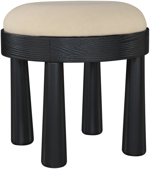 Meridian Furniture Larea Art Deco Cube Ottoman Linen Upholstered Wood Base Living Room Accent Footrest Beige Style B 22068Beige
