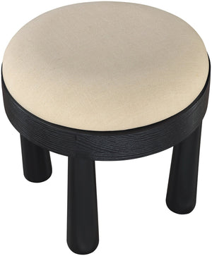 Meridian Furniture Larea Art Deco Cube Ottoman Linen Upholstered Wood Base Living Room Accent Footrest Beige Style B 22068Beige