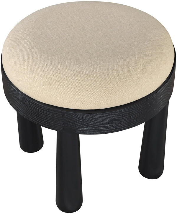 Meridian Furniture Larea Art Deco Cube Ottoman Linen Upholstered Wood Base Living Room Accent Footrest Beige Style B 22068Beige