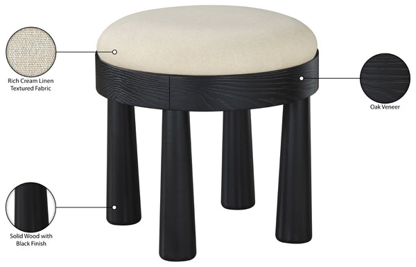 Meridian Furniture Larea Art Deco Cube Ottoman Linen Upholstered Wood Base Living Room Accent Footrest Cream Style B 22068Cream