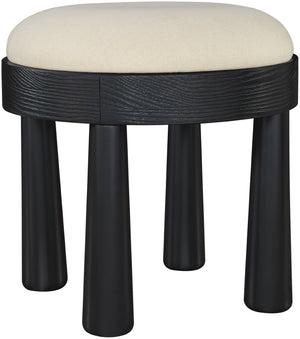 Meridian Furniture Larea Art Deco Cube Ottoman Linen Upholstered Wood Base Living Room Accent Footrest Cream Style B 22068Cream