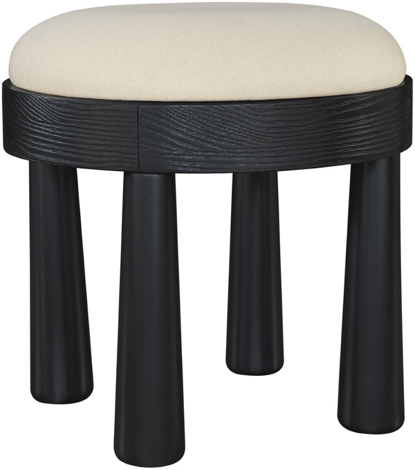 Meridian Furniture Larea Art Deco Cube Ottoman Linen Upholstered Wood Base Living Room Accent Footrest Cream Style B 22068Cream