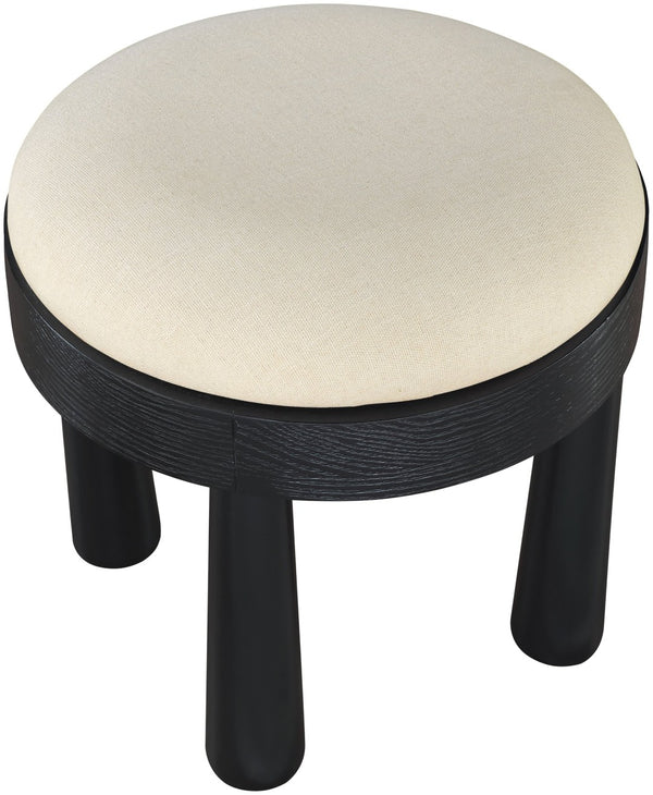 Meridian Furniture Larea Art Deco Cube Ottoman Linen Upholstered Wood Base Living Room Accent Footrest Cream Style B 22068Cream