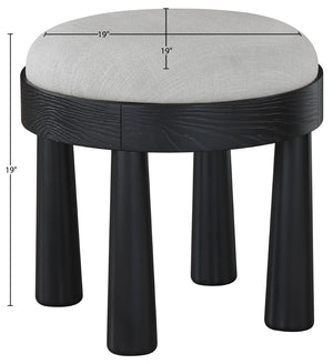 Meridian Furniture Larea Art Deco Cube Ottoman Linen Upholstered Wood Base Living Room Accent Footrest Grey Style B 22068Grey