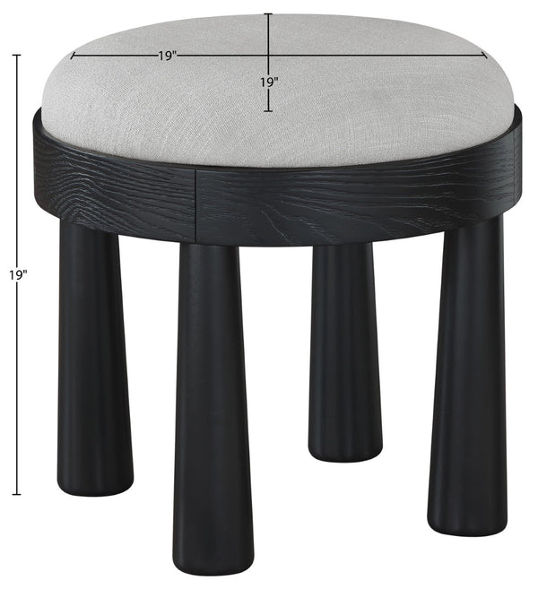 Meridian Furniture Larea Art Deco Cube Ottoman Linen Upholstered Wood Base Living Room Accent Footrest Grey Style B 22068Grey