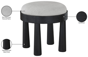 Meridian Furniture Larea Art Deco Cube Ottoman Linen Upholstered Wood Base Living Room Accent Footrest Grey Style B 22068Grey