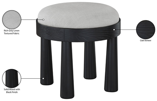 Meridian Furniture Larea Art Deco Cube Ottoman Linen Upholstered Wood Base Living Room Accent Footrest Grey Style B 22068Grey