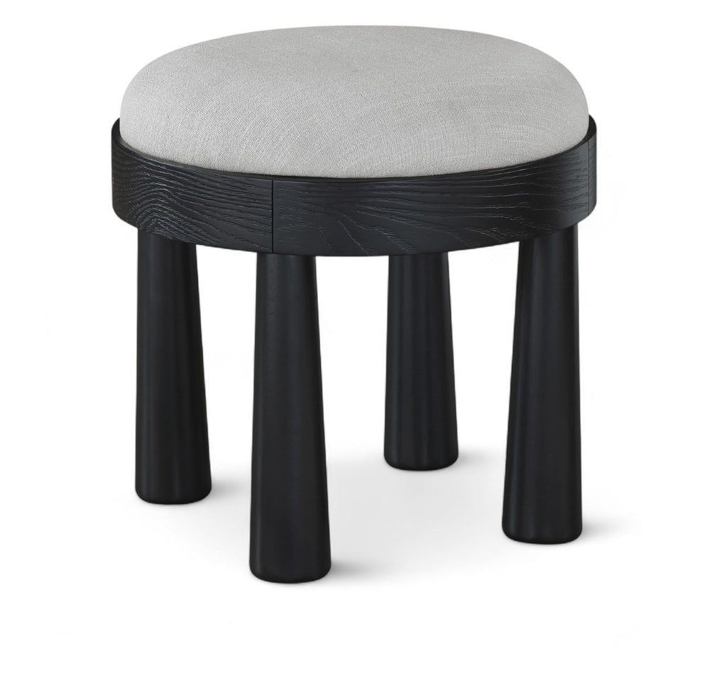 Meridian Furniture Larea Art Deco Cube Ottoman Linen Upholstered Wood Base Living Room Accent Footrest Grey Style B 22068Grey