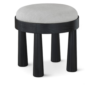 Meridian Furniture Larea Art Deco Cube Ottoman Linen Upholstered Wood Base Living Room Accent Footrest Grey Style B 22068Grey