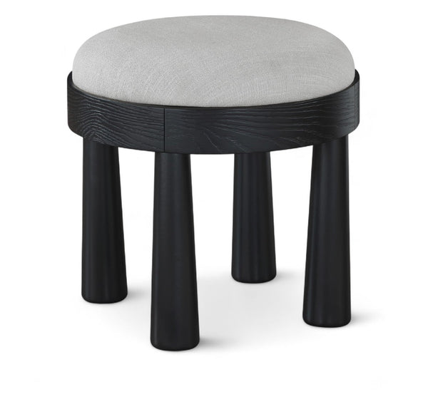 Meridian Furniture Larea Art Deco Cube Ottoman Linen Upholstered Wood Base Living Room Accent Footrest Grey Style B 22068Grey