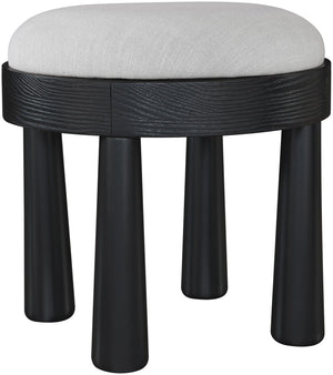 Meridian Furniture Larea Art Deco Cube Ottoman Linen Upholstered Wood Base Living Room Accent Footrest Grey Style B 22068Grey