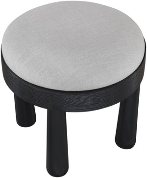 Meridian Furniture Larea Art Deco Cube Ottoman Linen Upholstered Wood Base Living Room Accent Footrest Grey Style B 22068Grey