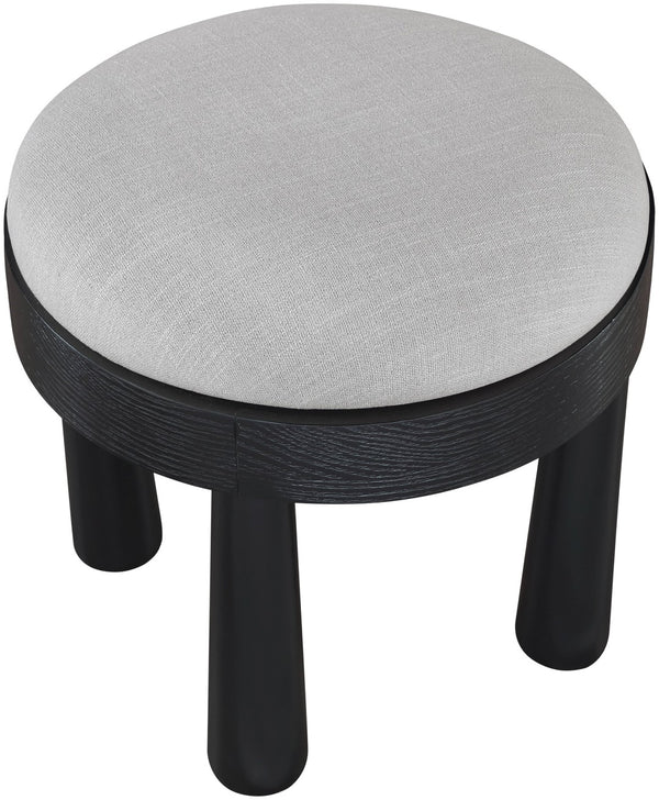 Meridian Furniture Larea Art Deco Cube Ottoman Linen Upholstered Wood Base Living Room Accent Footrest Grey Style B 22068Grey