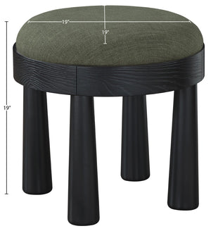 Meridian Furniture Larea Art Deco Cube Ottoman Linen Upholstered Wood Base Living Room Accent Footrest Olive Style B 22068Olive