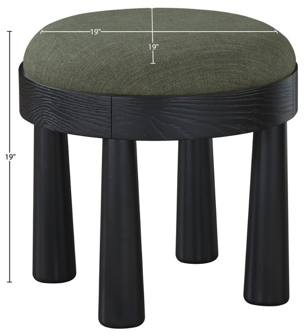 Meridian Furniture Larea Art Deco Cube Ottoman Linen Upholstered Wood Base Living Room Accent Footrest Olive Style B 22068Olive