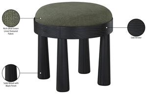Meridian Furniture Larea Art Deco Cube Ottoman Linen Upholstered Wood Base Living Room Accent Footrest Olive Style B 22068Olive