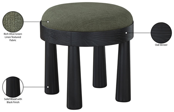 Meridian Furniture Larea Art Deco Cube Ottoman Linen Upholstered Wood Base Living Room Accent Footrest Olive Style B 22068Olive
