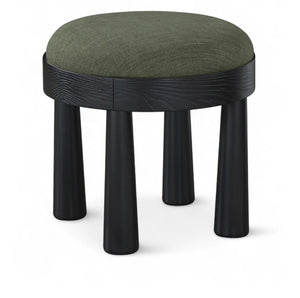 Meridian Furniture Larea Art Deco Cube Ottoman Linen Upholstered Wood Base Living Room Accent Footrest Olive Style B 22068Olive