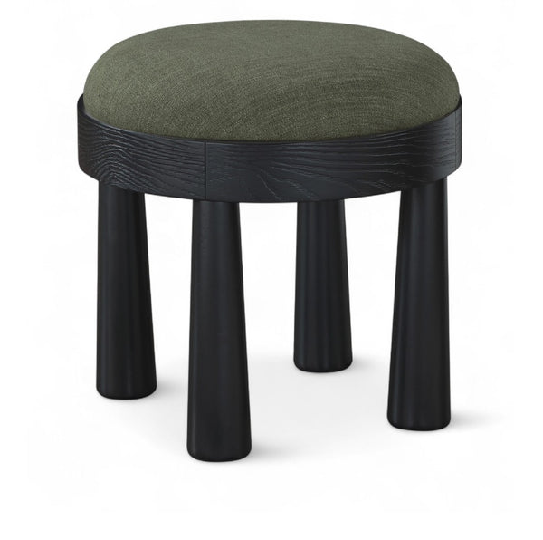 Meridian Furniture Larea Art Deco Cube Ottoman Linen Upholstered Wood Base Living Room Accent Footrest Olive Style B 22068Olive